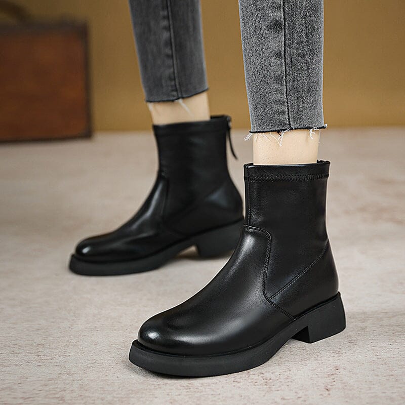 Autumn Retro Solid Leather Casual Boots
