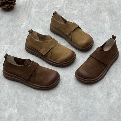 Autumn Retro Solid Leather Flat Casual Shoes