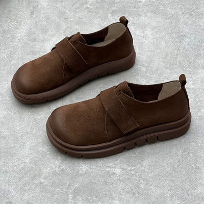 Autumn Retro Solid Leather Flat Casual Shoes Sep 2023 New Arrival 
