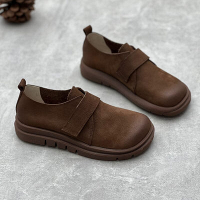 Autumn Retro Solid Leather Flat Casual Shoes Sep 2023 New Arrival Coffee 35 