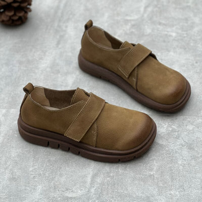 Autumn Retro Solid Leather Flat Casual Shoes Sep 2023 New Arrival Khaki 35 
