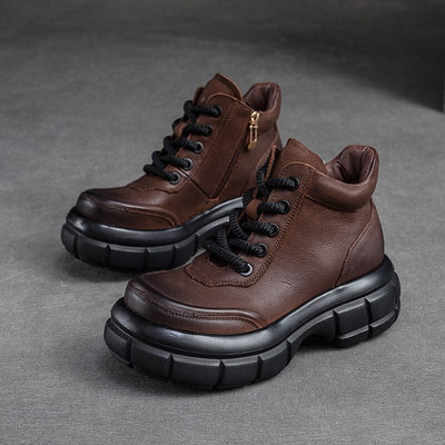 Autumn Retro Solid Leather Platform Casual Shoes