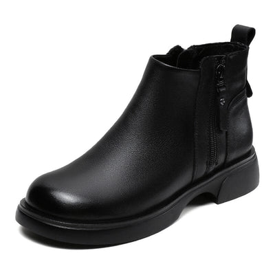 Autumn Retro Solid Leather Zipper Ankle Boots