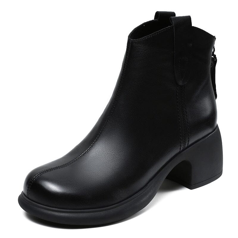 Autumn Retro Solid Minimalist Leather Heel Boots