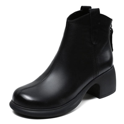 Autumn Retro Solid Minimalist Leather Heel Boots Oct 2023 New Arrival Black 35 