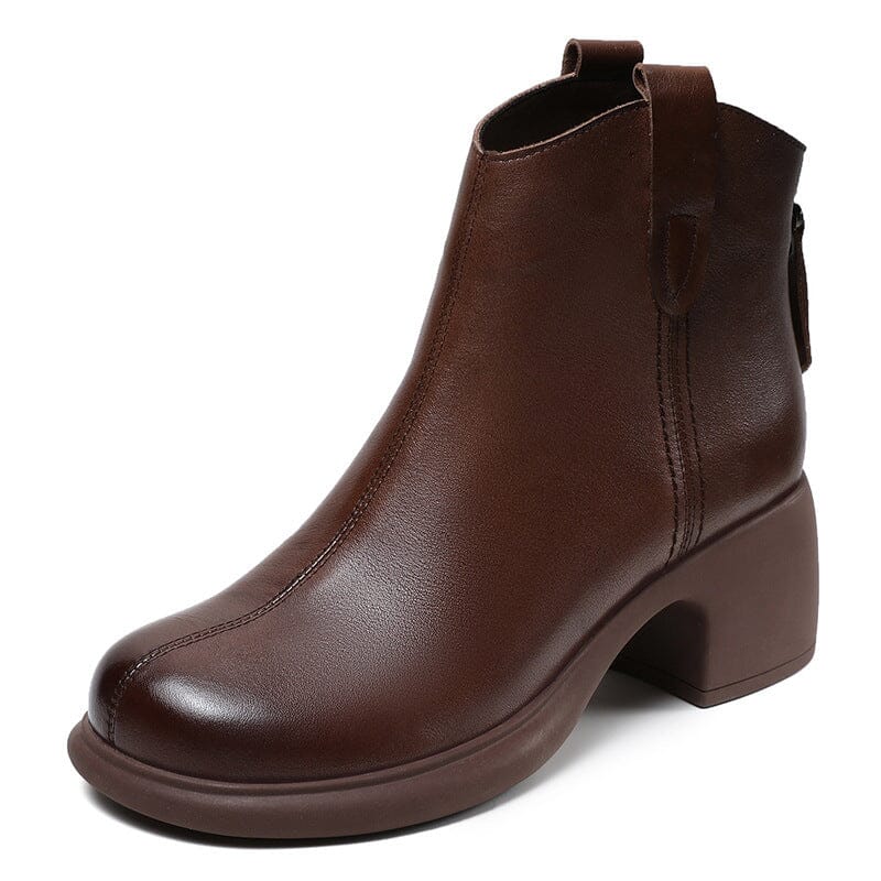 Autumn Retro Solid Minimalist Leather Heel Boots Oct 2023 New Arrival Brown 35 