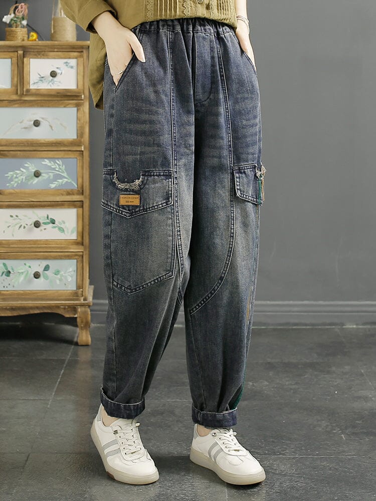 Autumn Retro Stripe Loose Cotton Jeans