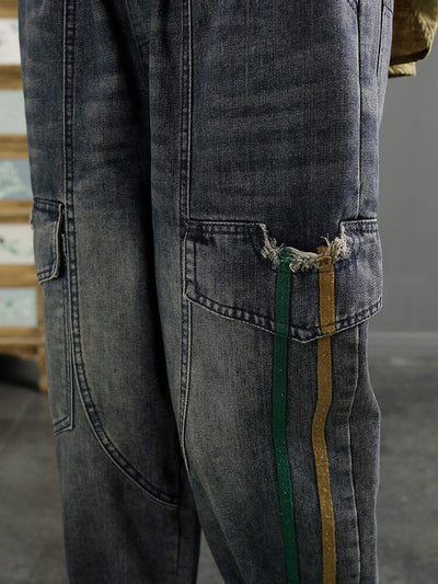 Autumn Retro Stripe Loose Cotton Jeans Aug 2023 New Arrival 