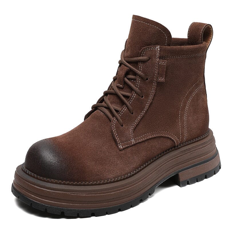 Autumn Retro Suede Leather Thick Soled Boots Oct 2023 New Arrival Brown 35 