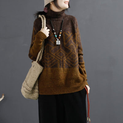 Autumn Retro Thick Turtleneck Knitted Sweater Oct 2021 New-Arrival Coffee 