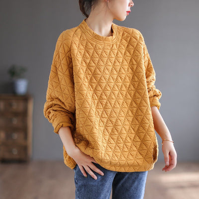 Autumn Retro Triangle Plaid Loose Cotton Sweater September 2021 new-arrival Yellow 