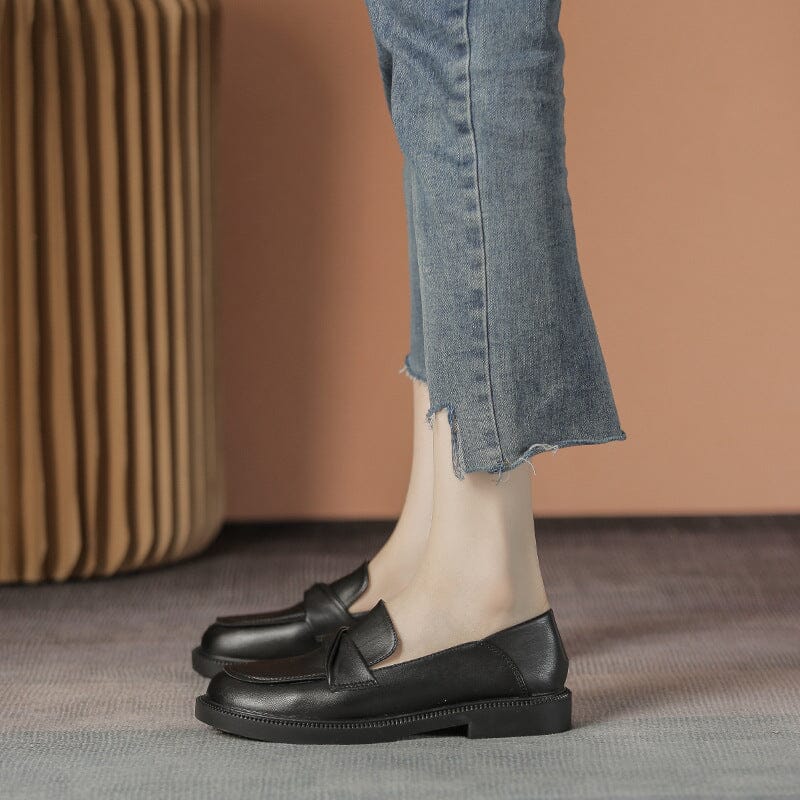 Autumn Soft Solid Leather Casual Flat Loafers Nov 2022 New Arrival Black 34 