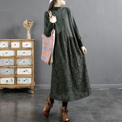Autumn Solid Floral Hollow Lace Patchwork Dress Oct 2022 New Arrival 