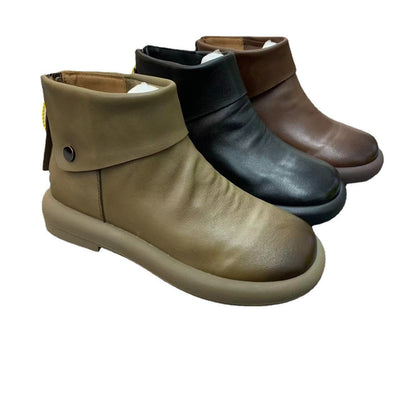 Autumn Solid Leather Retro Casual Flat Boots Aug 2022 New Arrival 