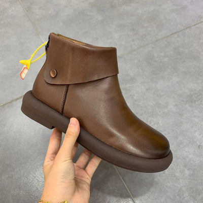 Autumn Solid Leather Retro Casual Flat Boots Aug 2022 New Arrival Brown 35 
