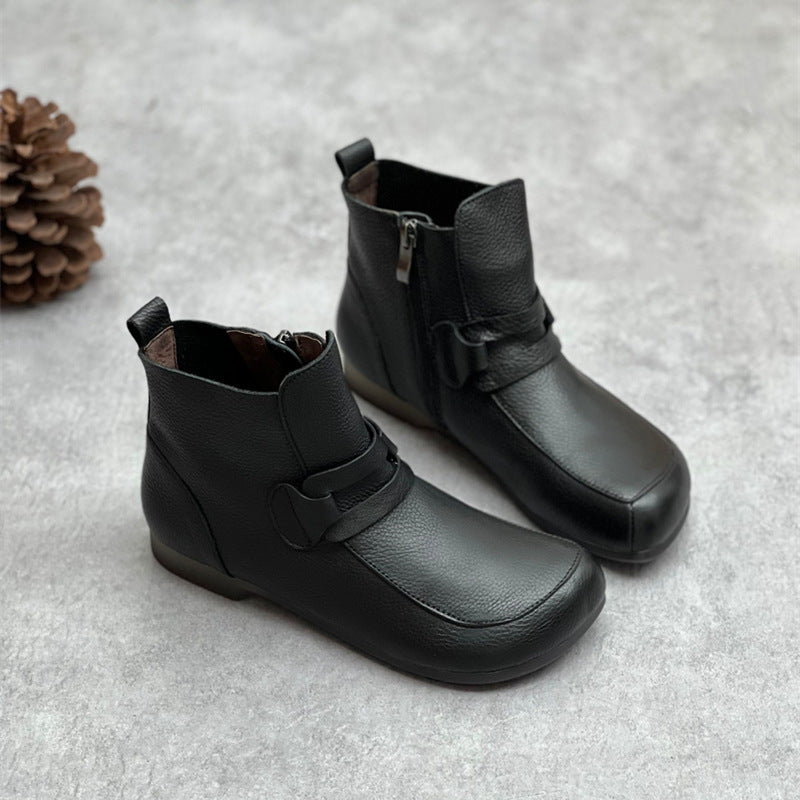 Autumn Solid Leather Retro Handmade Flat Boots Aug 2022 New Arrival 