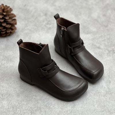 Autumn Solid Leather Retro Handmade Flat Boots Aug 2022 New Arrival Brown 35 