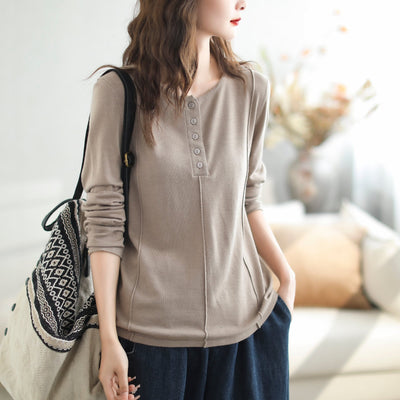 Autumn Solid Patchwork Casual Knitted Shirt