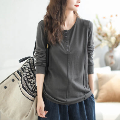 Autumn Solid Patchwork Casual Knitted Shirt Sep 2023 New Arrival One Size Dark Gray 