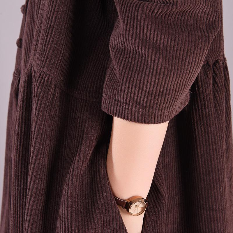 Autumn Solid Retro Corduroy Loose Dress September 2021 new-arrival 