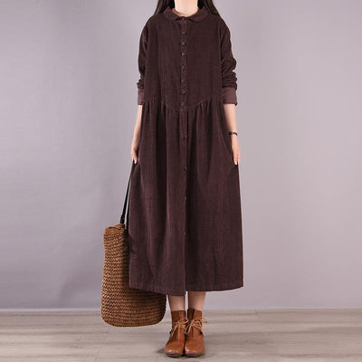 Autumn Solid Retro Corduroy Loose Dress September 2021 new-arrival Coffee 