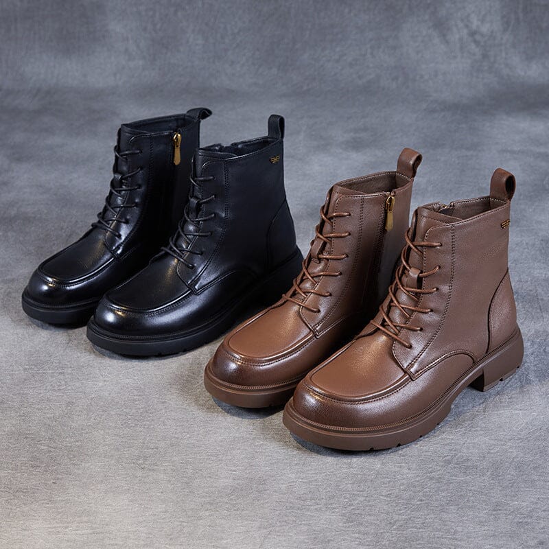 Autumn Solid Retro Sheep Leather Casual Boots