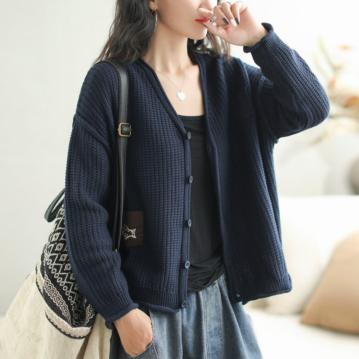 Autumn Stylish Casual Knitted Patchwork Cardigan Sep 2023 New Arrival 