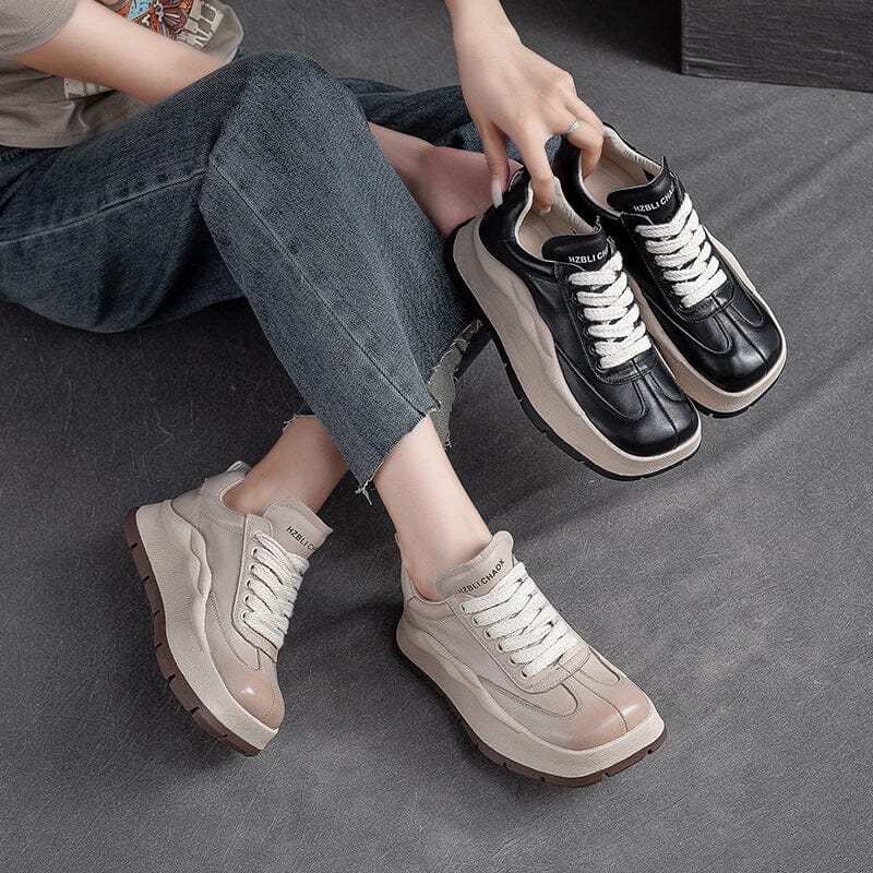 Autumn Stylish Leather Thick Soled Casual Shoes Aug 2023 New Arrival 