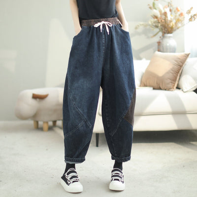 Autumn Stylish Patchwork Loose Casual Harem Jeans Oct 2023 New Arrival M Blue 