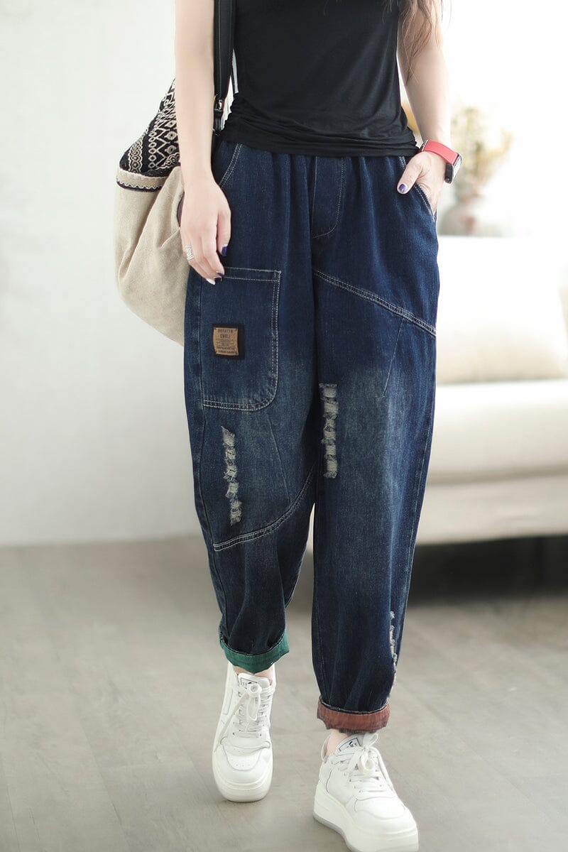 Autumn Stylish Patchwork Loose Ripped Jeans Aug 2023 New Arrival 