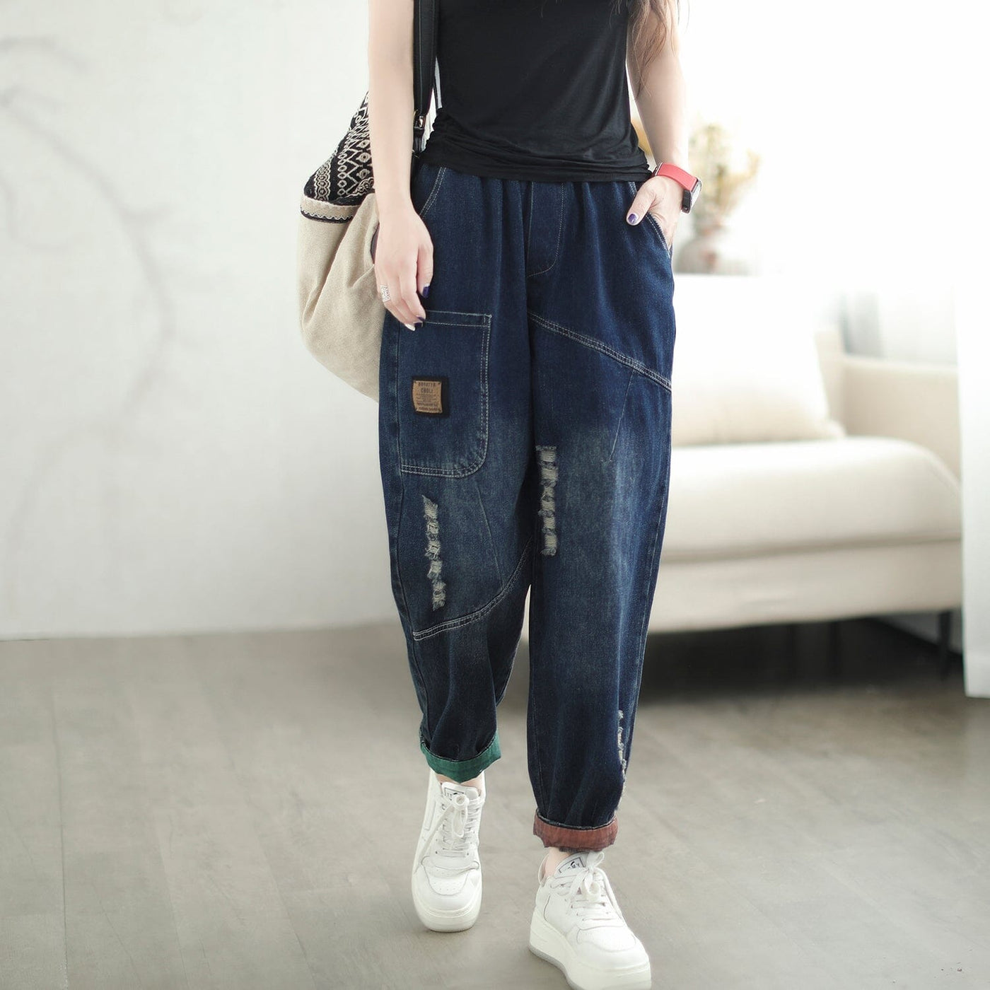 Autumn Stylish Patchwork Loose Ripped Jeans Aug 2023 New Arrival 