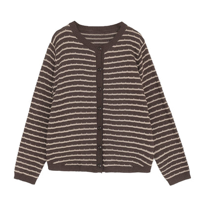 Autumn Stylish Stripe Cotton Knitted Cardigan Aug 2023 New Arrival 