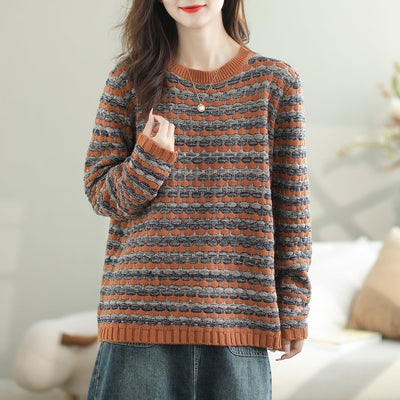 Autumn Stylish Stripe Cotton Knitted Casual Cardigan