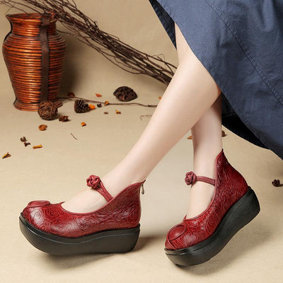 Autumn Vintage Ethnic Thick Sole Leather Casual Shoes Aug 2021 New-Arrival 
