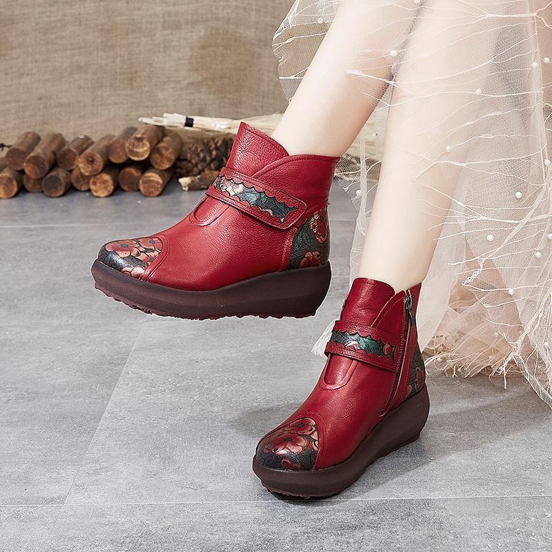 Autumn Wedges Comfortable Ethnic Boots 2019 New December 36 Red 