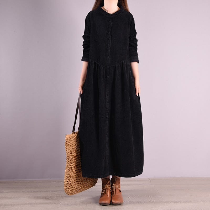 Autumn Winter Casual Corduroy Solid Dress Dec 2022 New Arrival One Size Black 