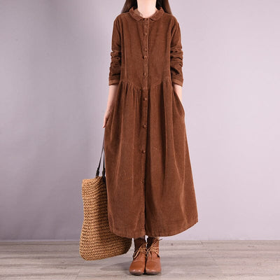 Autumn Winter Casual Corduroy Solid Dress Dec 2022 New Arrival One Size Coffee 