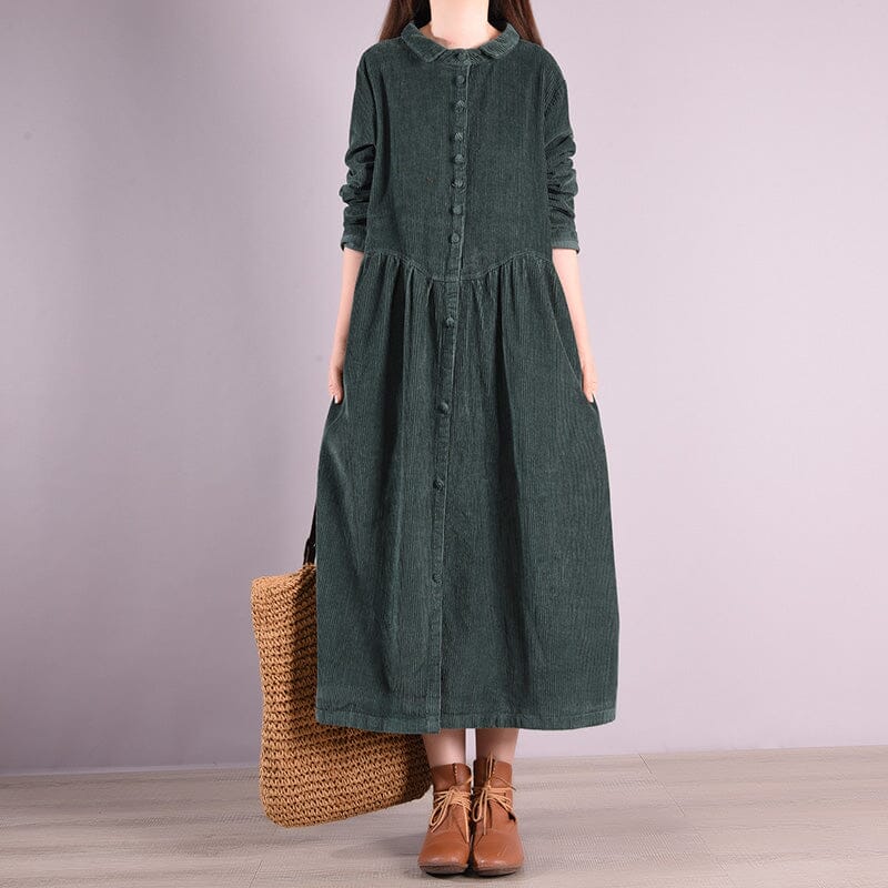 Autumn Winter Casual Corduroy Solid Dress Dec 2022 New Arrival One Size Green 