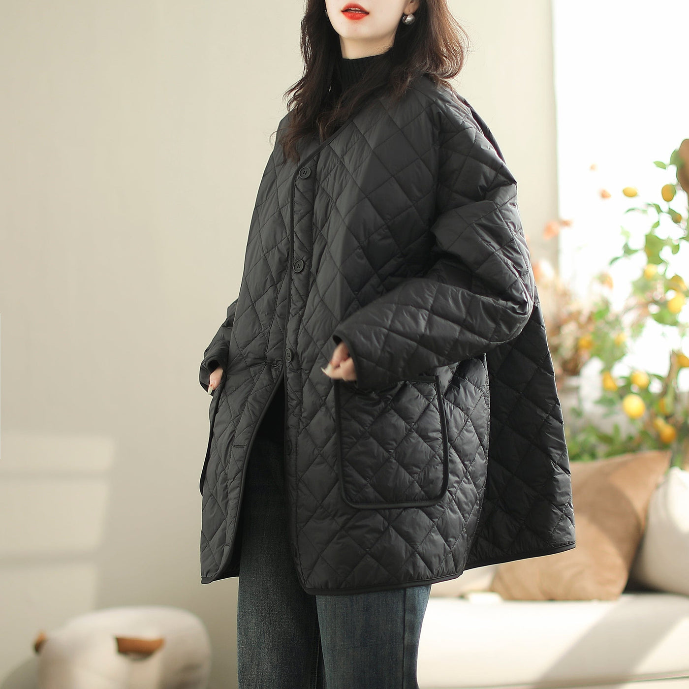 Autumn Winter Casual Loose Cotton Quilted Coat