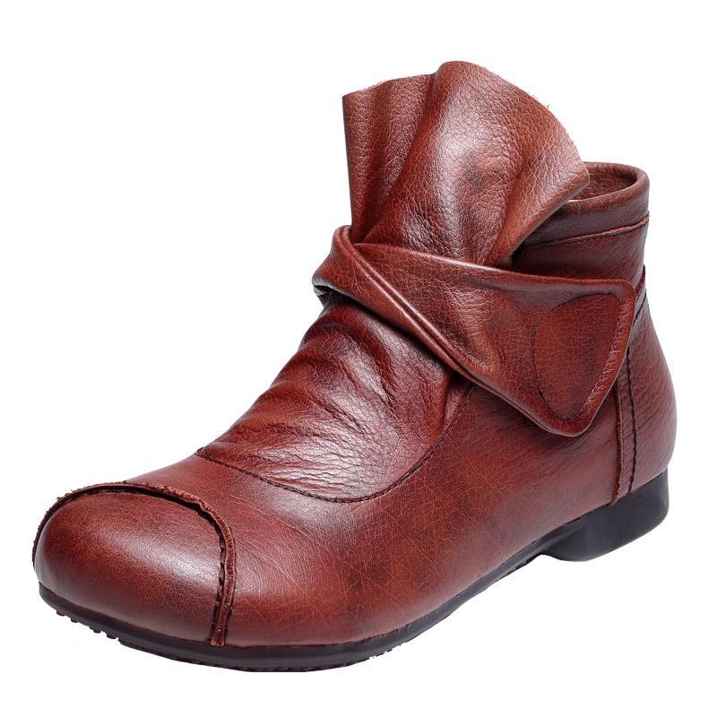 Autumn Winter Ethnic Retro Leather Handmade Soft Bottom Velcro Boots