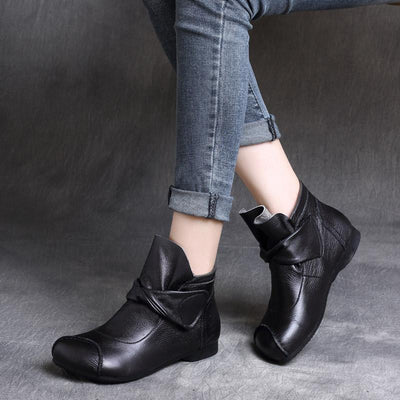 Autumn Winter Ethnic Retro Leather Handmade Soft Bottom Velcro Boots 2019 October New 35 Black 