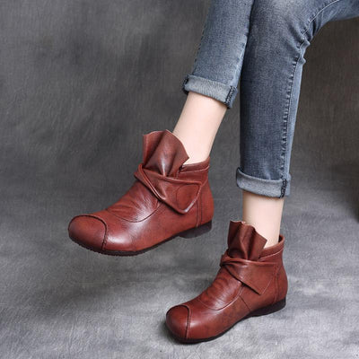 Autumn Winter Ethnic Retro Leather Handmade Soft Bottom Velcro Boots 2019 October New 35 Red Brown 