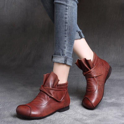 Autumn Winter Ethnic Retro Leather Handmade Soft Bottom Velcro Boots 2019 October New 