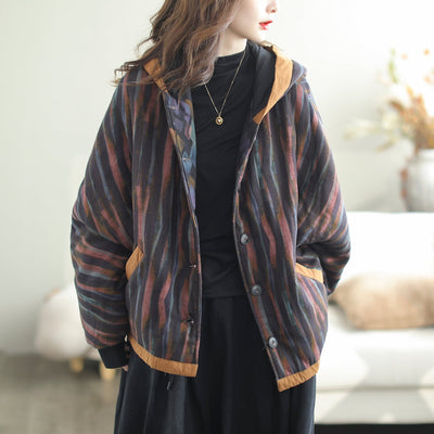 Autumn Winter Fashion Print Cotton Quilted Hooded Coat