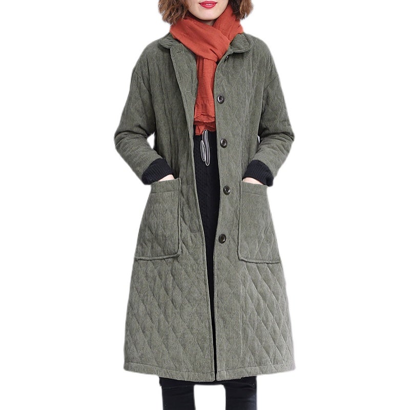 Autumn Winter Fashion Retro Solid Corduroy Quilted Coat Dec 2021 New Arrival 
