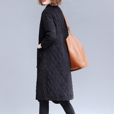 Women Mid- Length Autumn Winter Solid Corduroy Quilted Coat