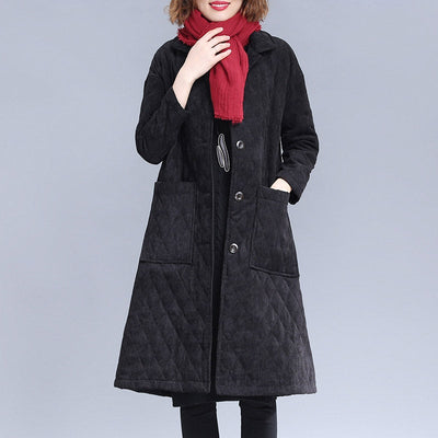 Women Mid- Length Autumn Winter Solid Corduroy Quilted Coat