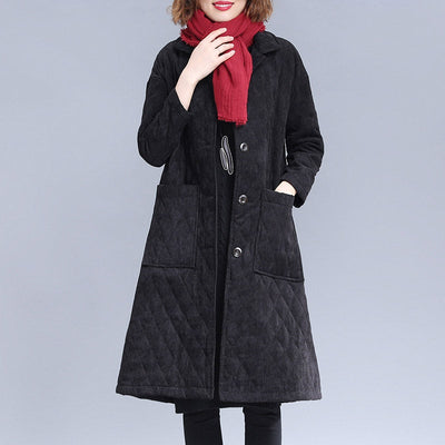 Autumn Winter Fashion Retro Solid Corduroy Quilted Coat Dec 2021 New Arrival M Black 