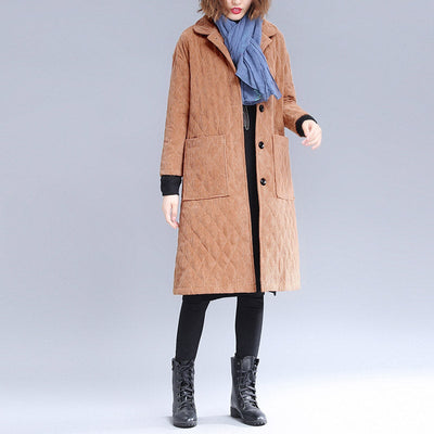 Autumn Winter Fashion Retro Solid Corduroy Quilted Coat Dec 2021 New Arrival M Coffee 