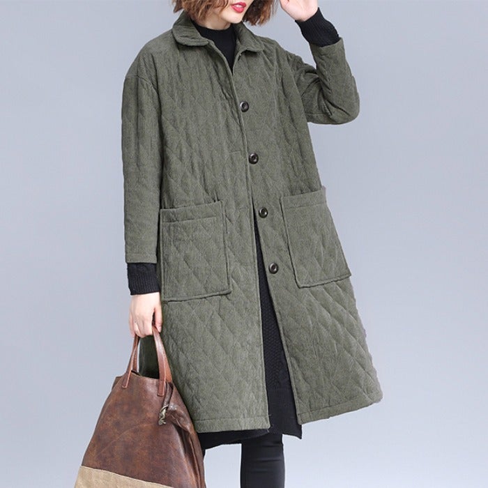 Autumn Winter Fashion Retro Solid Corduroy Quilted Coat